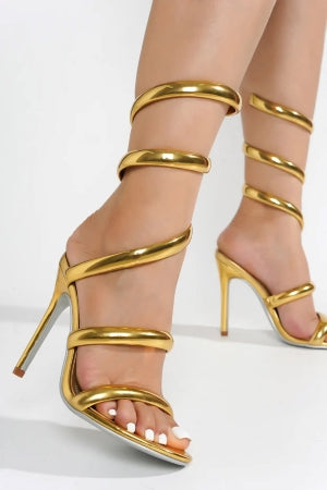Cape Faydra Ankle Wrap-around Open Round Toe Stiletto Heel Sandal-Gold