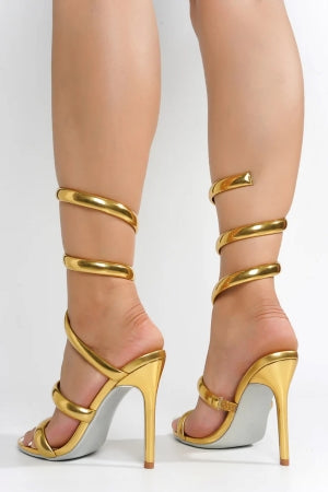 Cape Faydra Ankle Wrap-around Open Round Toe Stiletto Heel Sandal-Gold