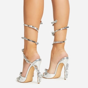 Lemonade Femmy Bow Detail Wrap Around Strappy Stiletto Heel-Silver