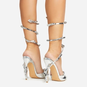 Lemonade Femmy Bow Detail Wrap Around Strappy Stiletto Heel-Silver