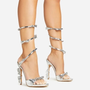 Lemonade Femmy Bow Detail Wrap Around Strappy Stiletto Heel-Silver