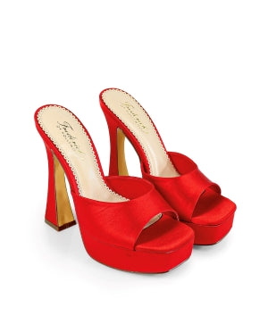 Fredrick’s Elaina Slip-on Platform Open Toe Flaring Block Heel Mule - Red
