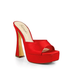 Fredrick’s Elaina Slip-on Platform Open Toe Flaring Block Heel Mule - Red