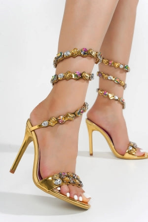 Cape Robbin Helia Gem Embellished Ankle Wrap-around Open Toe Stiletto Heel Sandal-gold