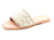  Pearl Embellished Band Angular Peep Toe Women Flat sandal-Nude