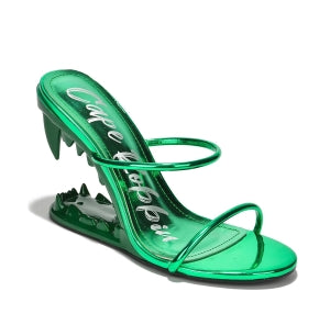 Cape Robbin Kadin Slender Strap Round Open Toe Wedge High Heel Sandal-Green