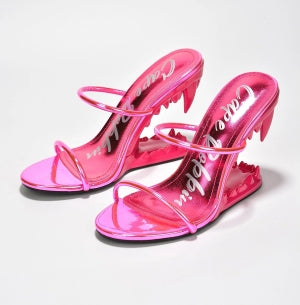 Cape Robbin Kadin Slender Strap Round Open Toe Wedge High Heel Sandal-Pink