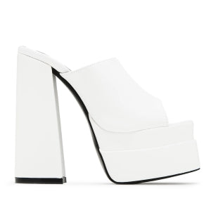 So Me Kaia Slip-on Platform Round Peep Toe Block Heel Mule - White