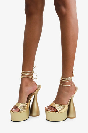 Lemonade Bite Me Ankle Wrap-around Open Round Toe Platform Heel Sandal