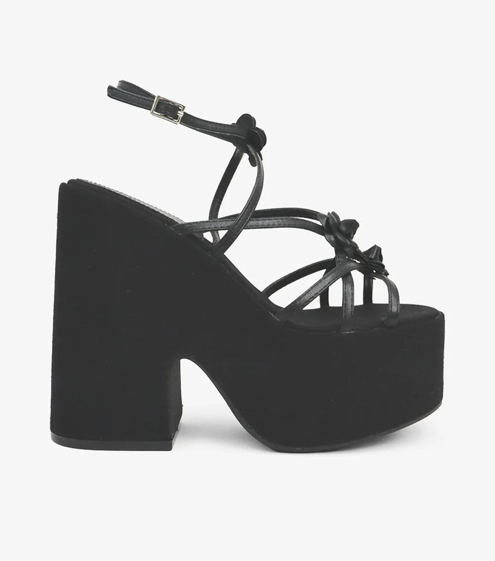 Lemonade Joella Flower Detail Platform Open Round Toe Wedge Heel Sandal