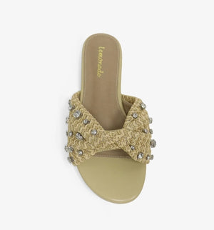 Lemonade Mayleen Rhinestone Embellished Raffia Slip-on Flat Sandal-Nude