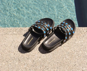 Lemonade Tolu Clover Charm Detail Slip-on Slide Sandal-Black