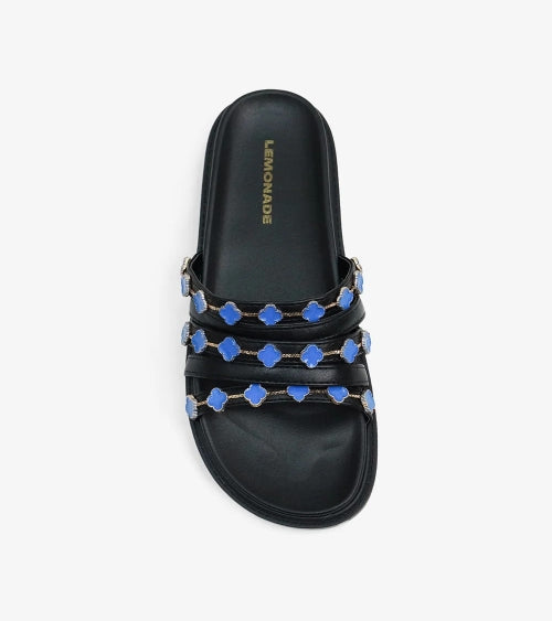 Lemonade Tolu Clover Charm Detail Slip-on Slide Sandal-Black