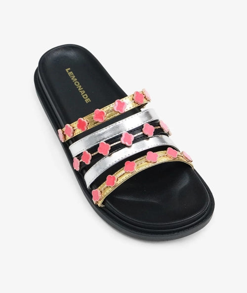 Lemonade Tolu Clover Charm Detail Slip-on Slide Sandal - Gold