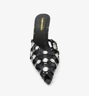 Lemonade Way Ahead Glossy Gem Detail Slip-on Sharp Pointy Toe Stiletto Heel Mule-Black