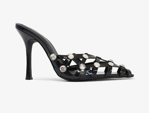 Lemonade Way Ahead Glossy Gem Detail Slip-on Sharp Pointy Toe Stiletto Heel Mule-Black