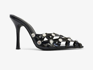 Lemonade Way Ahead Glossy Gem Detail Slip-on Sharp Pointy Toe Stiletto Heel Mule-Black