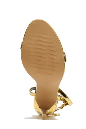 Cape Robbin Mabelle Chain Detail Ankle Adjustable Strap Round Toe Stiletto Heel - Gold