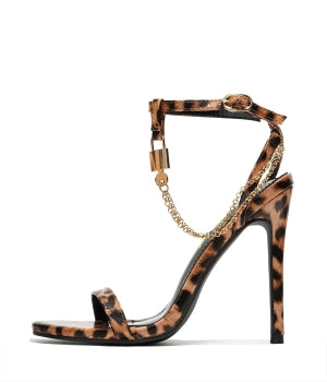 Cape Robbin Mabelle Chain Detail Ankle Adjustable Strap Round Toe Stiletto Heel-Leopard