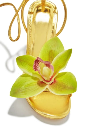 Olivia Margarita Floral Detail Wraparound Strappy Open Toe Stiletto Heel Sandal-Gold