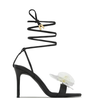 Olivia Margarita Floral Detail Wraparound Strappy Open Toe Stiletto Heel Sandal-Black