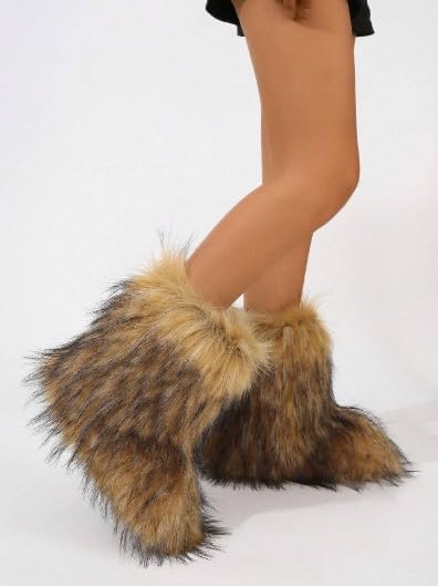 Diva Melanie Women Shearling Fluffy Fur Mid-Calf Comfortable Boots-Brown