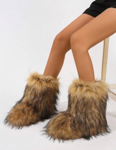 Diva Melanie Women Shearling Fluffy Fur Mid-Calf Comfortable Boots-Brown