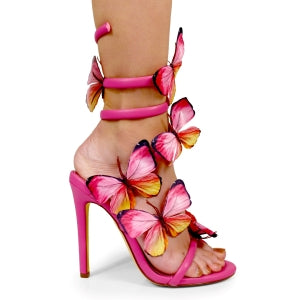Lily Nikia-237 Fashion Butterfly Detail Wrap-around Open Round Toe Stiletto Heel -fuchsia