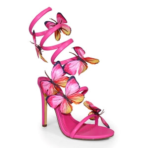 Lily Nikia-237 Fashion Butterfly Detail Wrap-around Open Round Toe Stiletto Heel -fuchsia