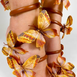 Lily Nikia-237 Fashion Butterfly Detail Wrap-around Open Round Toe Stiletto Heel-tan