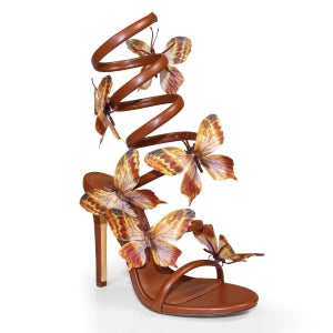 Lily Nikia-237 Fashion Butterfly Detail Wrap-around Open Round Toe Stiletto Heel-tan