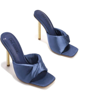 Cape Robbin Quin Satin Square Toe Slip-on Metallic Stiletto Women Open Toe High Heels-Blue