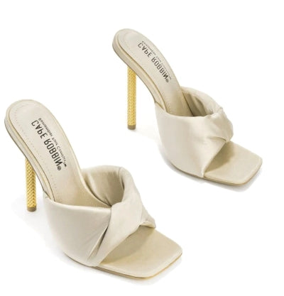 Cape Robbin Quin Satin Square Toe Slip-on Metallic Stiletto Women Open Toe High Heels