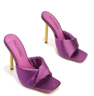 Cape Robbin Quin Satin Square Toe Slip-on Metallic Stiletto Women Open Toe High Heels