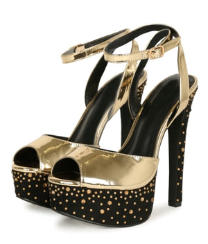 Kayleen Ribiah-07 Rhinestone Strappy Peep Toe Platform Stiletto Heels-Black