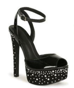 Kayleen Ribiah-07 Rhinestone Strappy Peep Toe Platform Stiletto Heels-Black