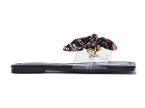 Cape Rival Bow Detail Open Square Toe Flat Sandal-Black