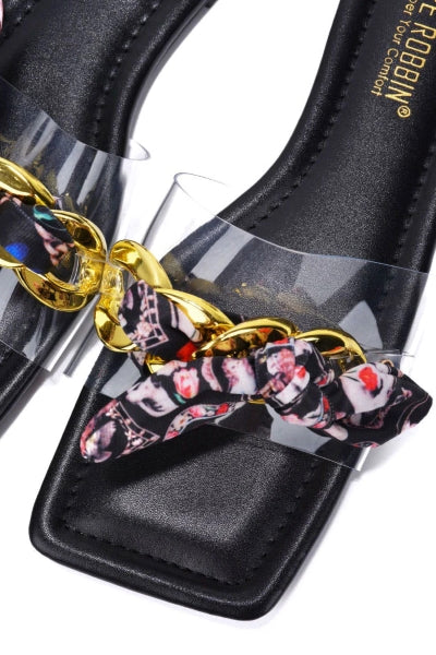 Cape Rival Bow Detail Open Square Toe Flat Sandal-Black