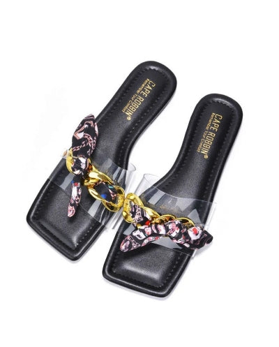 Cape Rival Bow Detail Open Square Toe Flat Sandal-Black