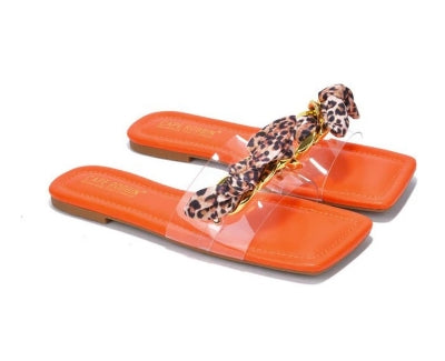 Bow Detail Open Square Toe Flat Sandal-Orange