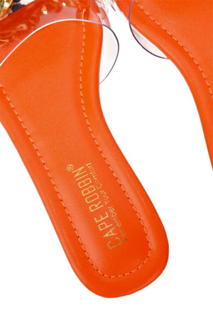 Cape Rival Bow Detail Open Square Toe Flat Sandal-Orange