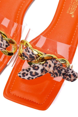 Cape Rival Bow Detail Open Square Toe Flat Sandal-Orange