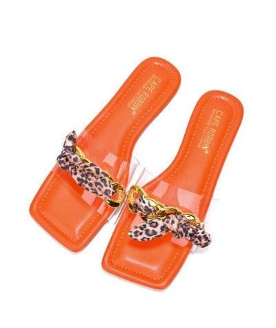 Cape Rival Bow Detail Open Square Toe Flat Sandal-Orange