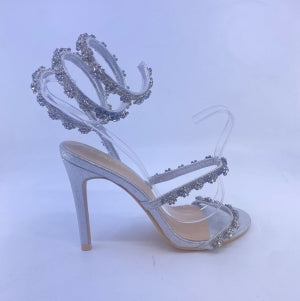 Pazzle Rolla-12 Gem Embellished Ankle Wrap-around Metallic Finish High Heels