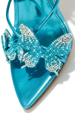 Paz Ronni Butterfly Detail Lace-up Pointy Peep Toe Stiletto Heel Sandal-Blue