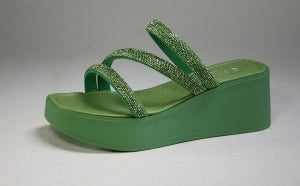 Italian Brand Rosana Rhinestone Strap Platform Slide Sandal-Green