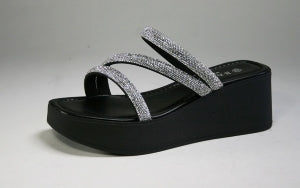 Bamboo Italian Brand Rosana Rhinestone Strap Platform Slide Sandal-Black Multi