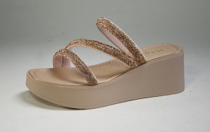 Bamboo Italian Brand Rosana Rhinestone Strap Platform Slide Sandal-Rose Gold