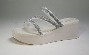 Bamboo Italian Brand Rosana Rhinestone Strap Platform Slide Sandal-White