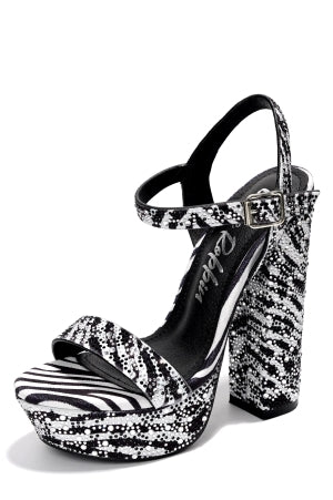 Cape Robbin Ross Ankle Buckle Strap Rhinestone Embellished Platform Round Toe Block Heel Sandal-Zebra